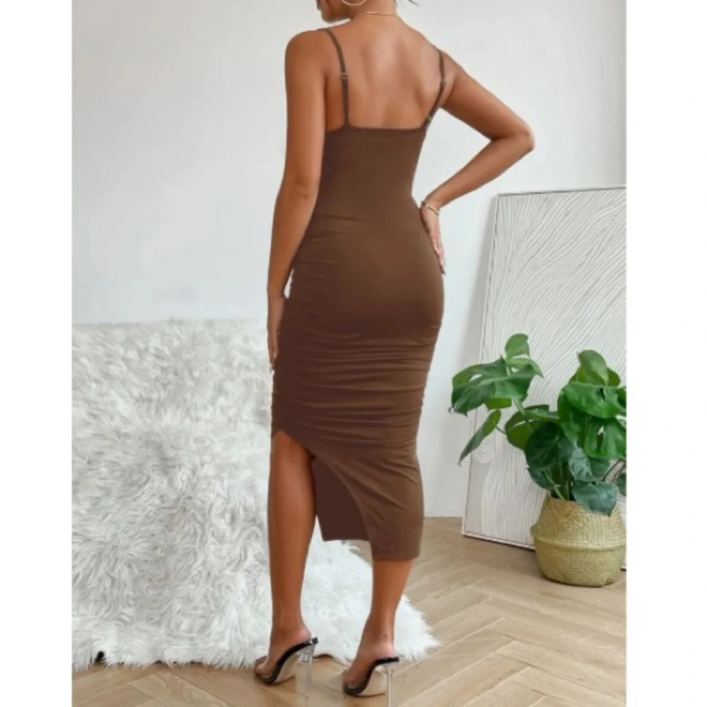 Luxe petite slit thigh bodycon cami dress